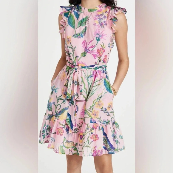 Banjanan Dress Women’s XS Lillian Pink Floral Mini Ruffle Sleeve - Picture 1 of 12